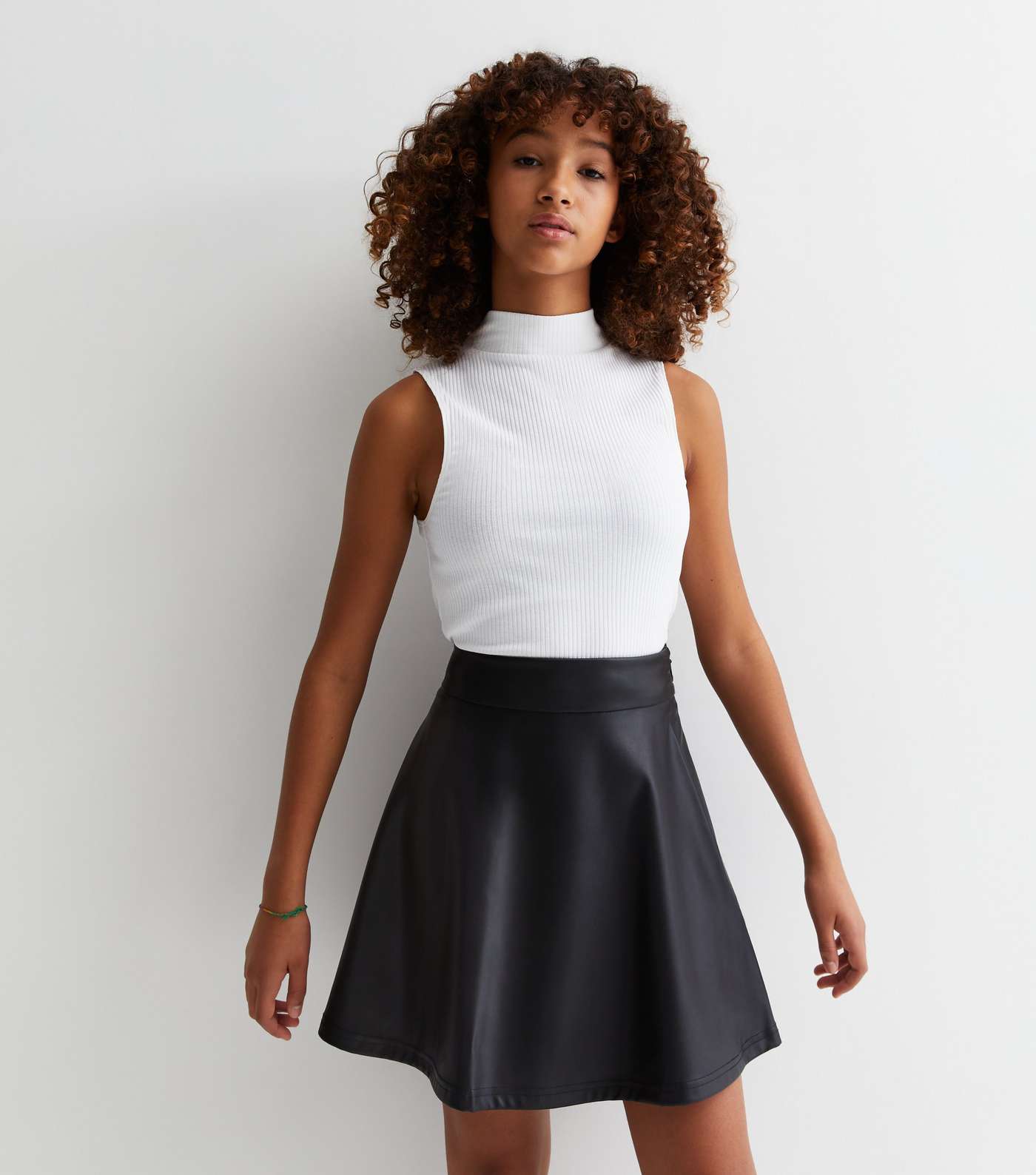 Girls Black Leather-Look Mini Skirt Image 3