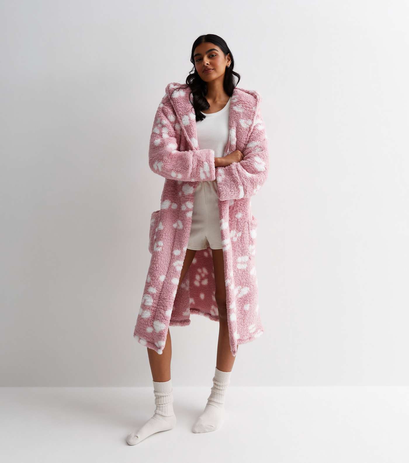 Pink Animal Print Teddy Dressing Gown Image 3