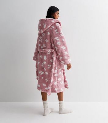 Pink Animal Print Teddy Dressing Gown New Look