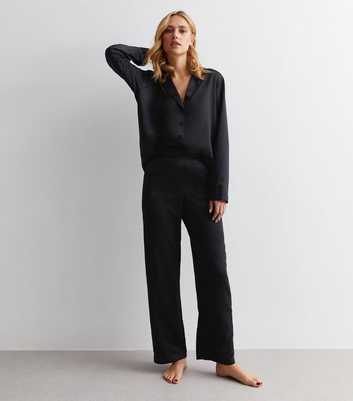 Black Revere Satin Trouser Pyjama Set