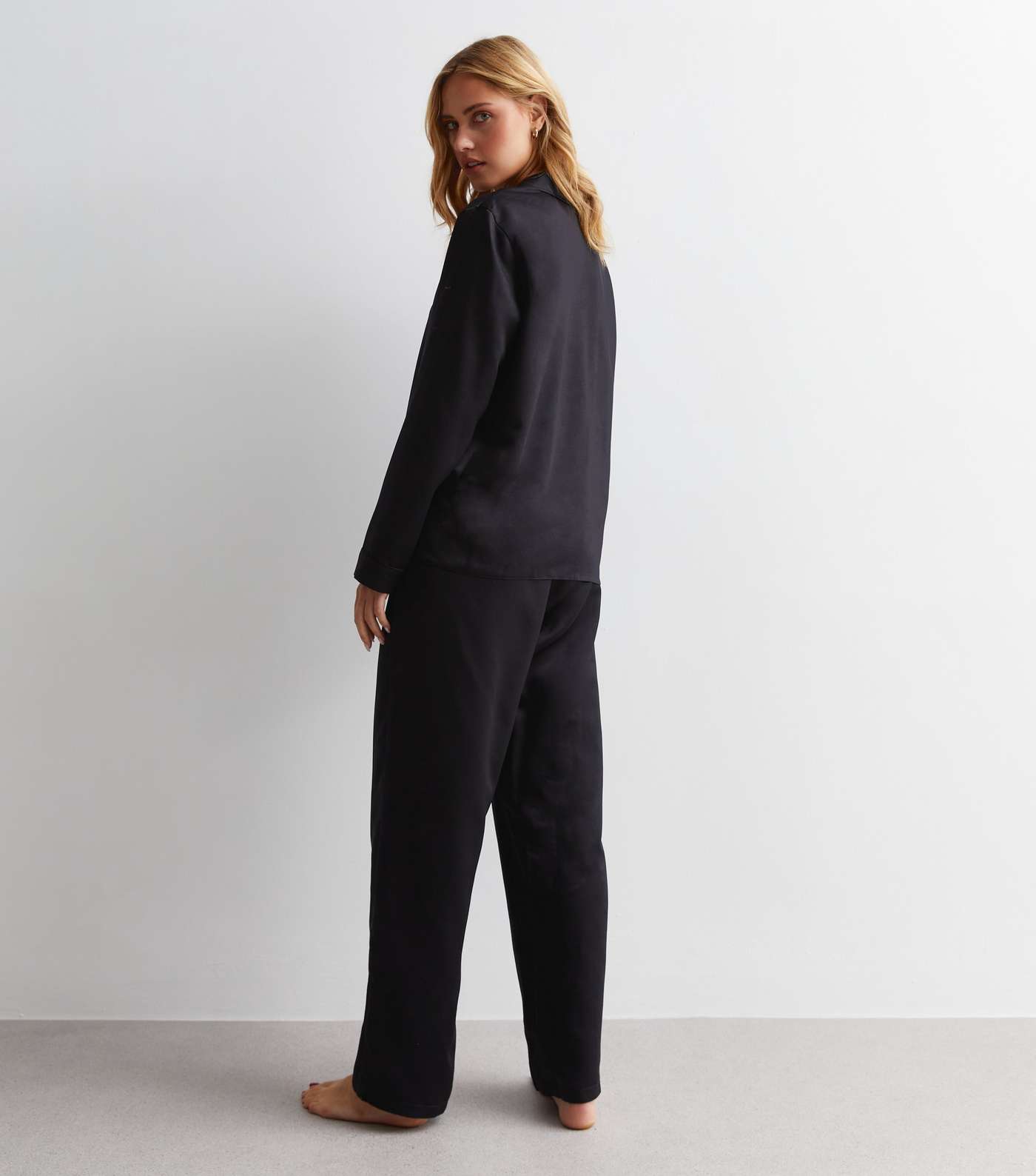 Black Revere Satin Trouser Pyjama Set Image 4