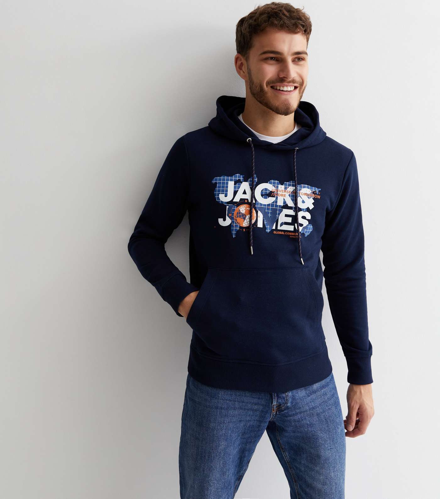 Jack & Jones Navy Logo Hoodie Image 3