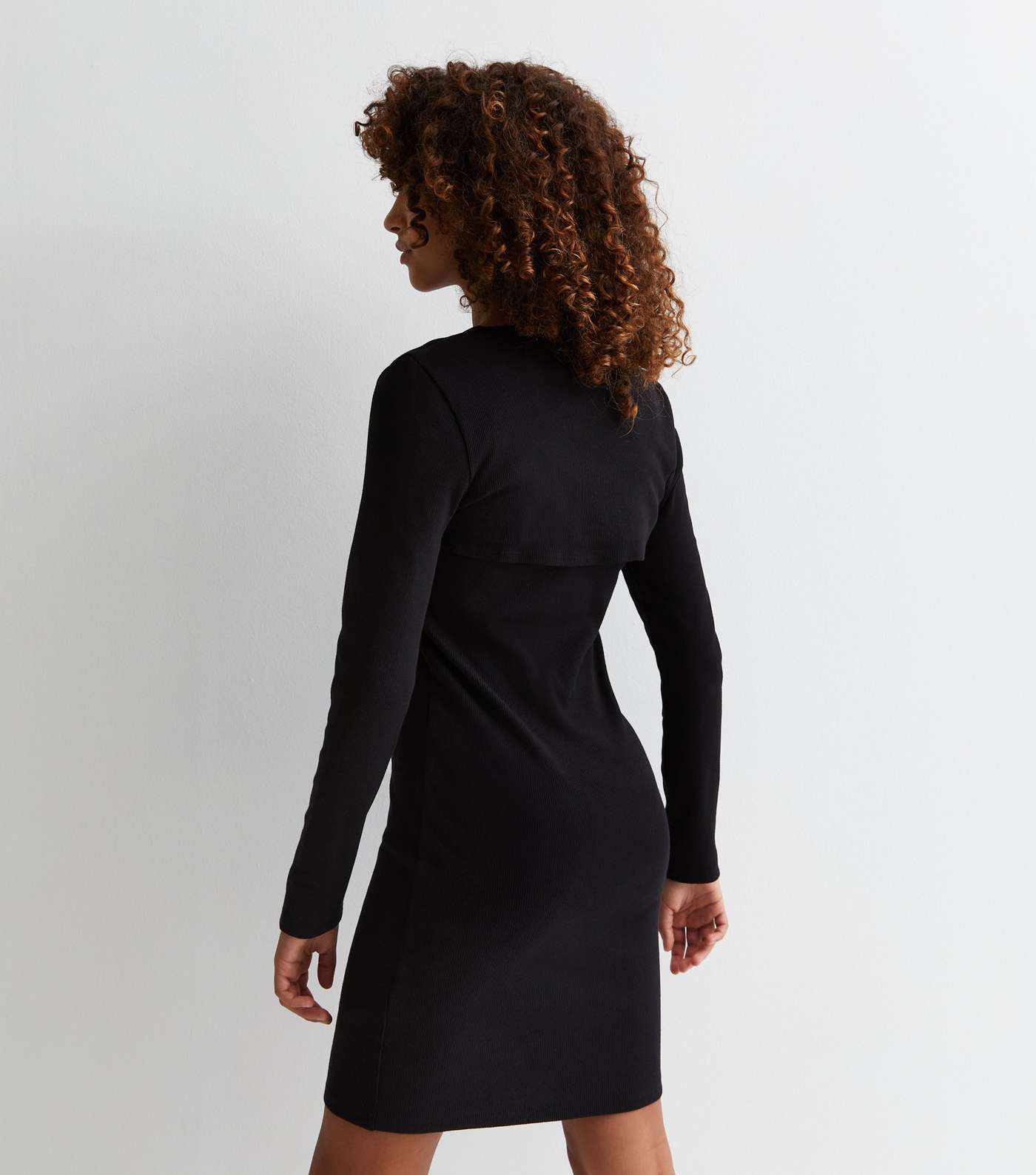 Girls Black Ribbed Long Sleeve 2-in-1 Dress Image 4