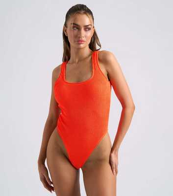 Urban Bliss Orange Textured High Leg Swimsuit