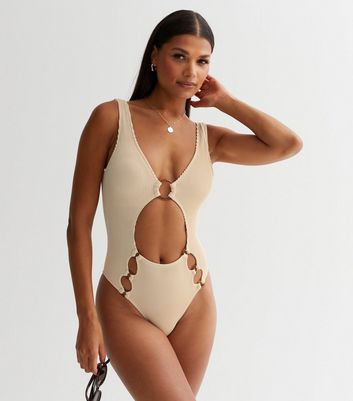 Urban Bliss Light Brown Cut Out Ring Detail Swimsuit | New Look Urban Bliss Light Brown Cut Out Ring Detail Swimsuit | New Look