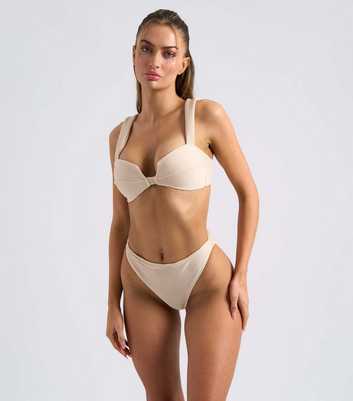 Urban Bliss Light Brown Textured Ribbed Bikini Top