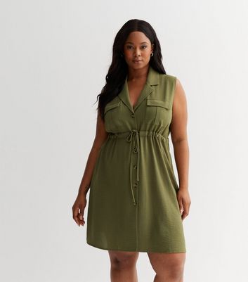 Khaki sleeveless sale shirt dress