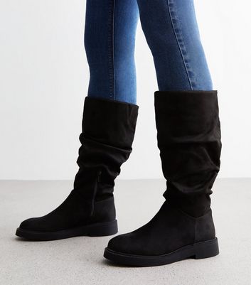 Wide Fit Extra Calf Fitting Black Suedette High Leg Boots New Look