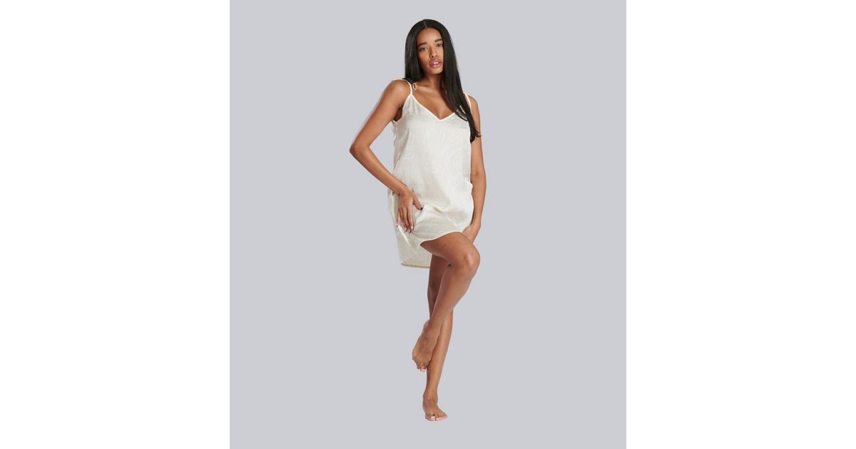 Loungeable Cream Swirl Satin Strappy Mini Nightdress New Look