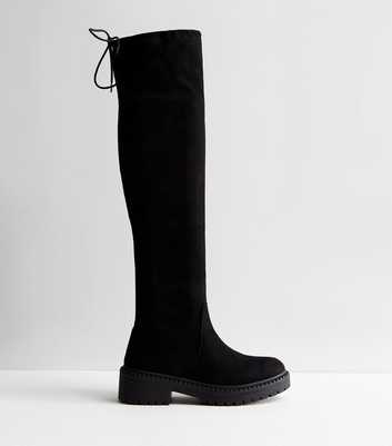 Black Chunky Suedette Over Knee Boots