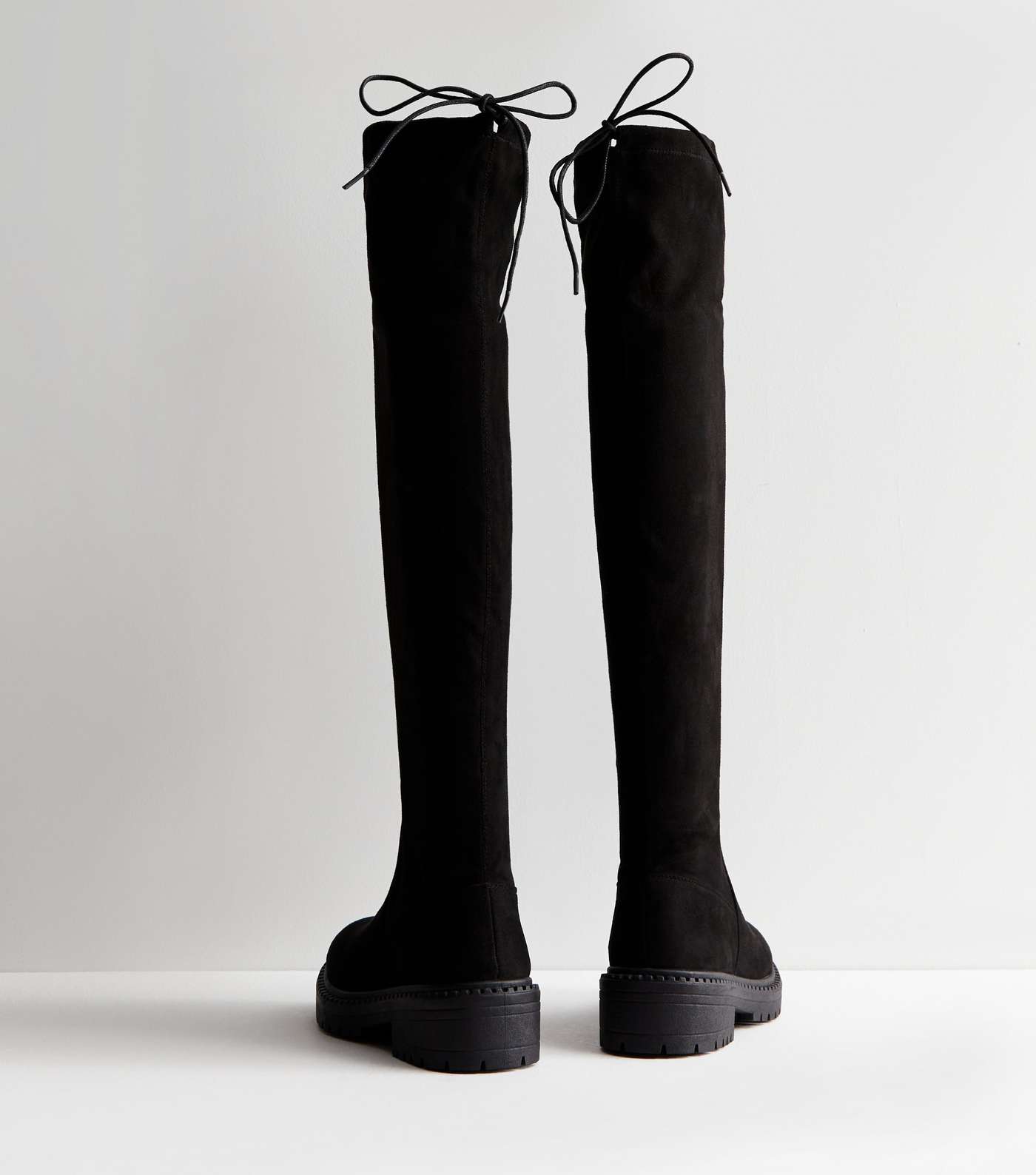 Black Chunky Suedette Over Knee Boots Image 4