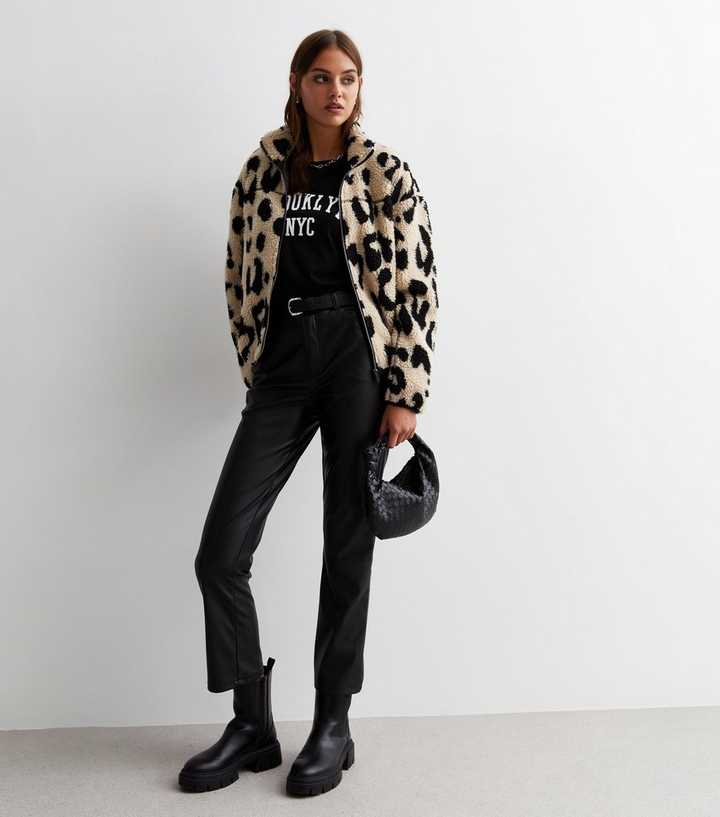 ZARA Leopard Print Skinny Trouser Pants Animal Print, Size Medium, Tan/Black