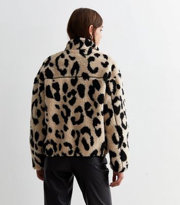 Light Brown Animal Print Teddy Zip Up Jacket New Look