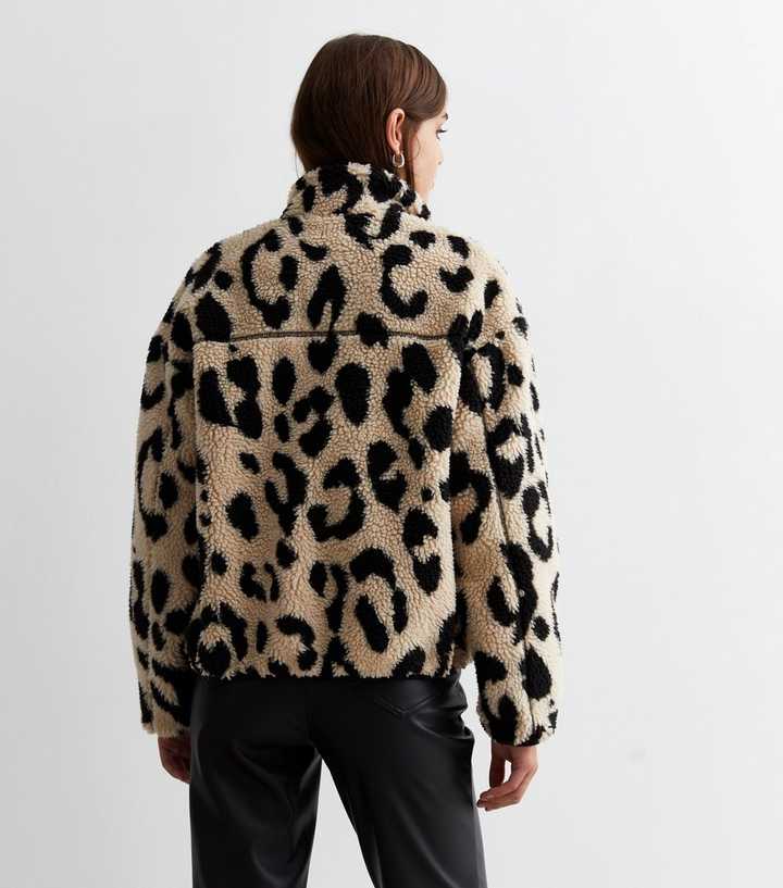 Light Brown Animal Print Teddy Zip Up Jacket | New Look