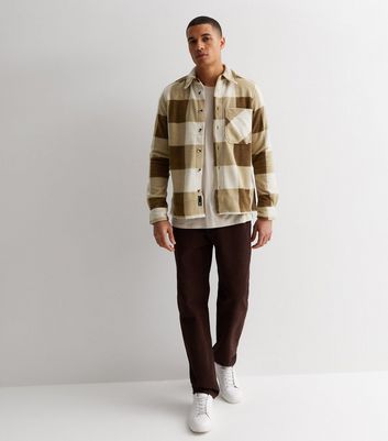 Men's Only & Sons Rust Check Fleece Shirt New Look
