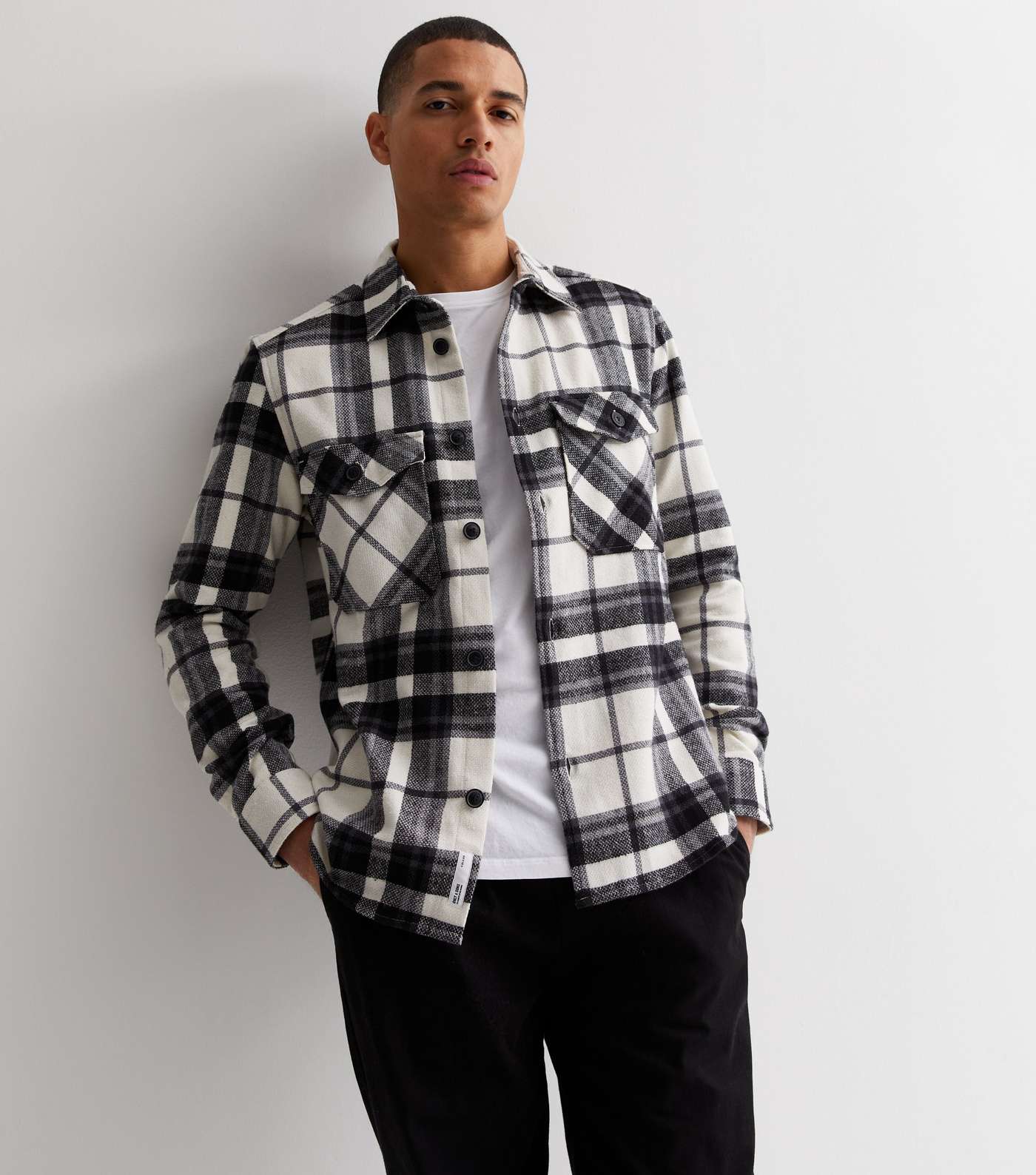 Only & Sons Off White Check Overshirt Image 2
