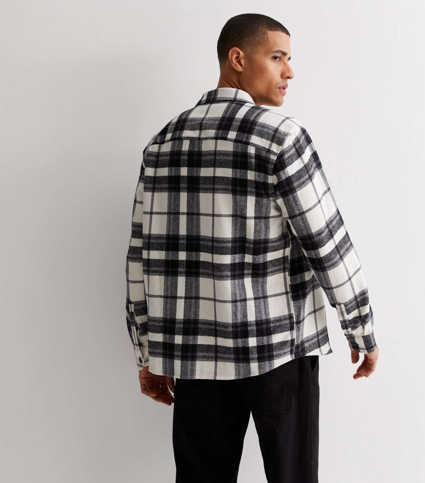 Only & Sons Off White Check Overshirt Image 4