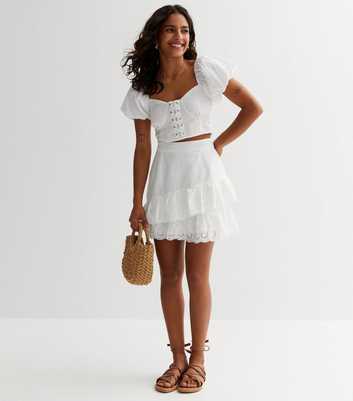 Petite White Broderie Wrap Mini Skirt