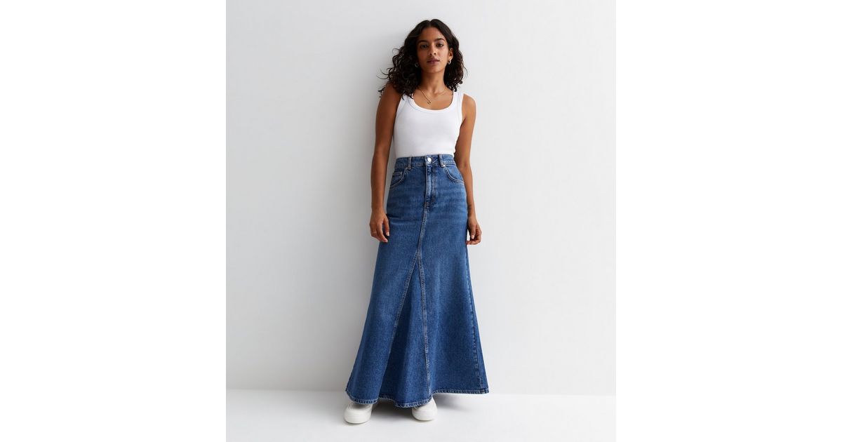 Women's Juniors Denim Long Flare Bottom Maxi Skirt (259-SKT)