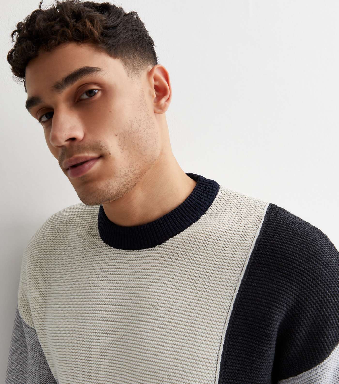 Only & Sons Pale Grey Colour Block Knit Jumper Image 3