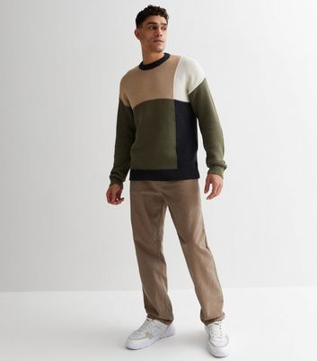 Men's Only & Sons Stone Colour Block Knit Jumper New Look