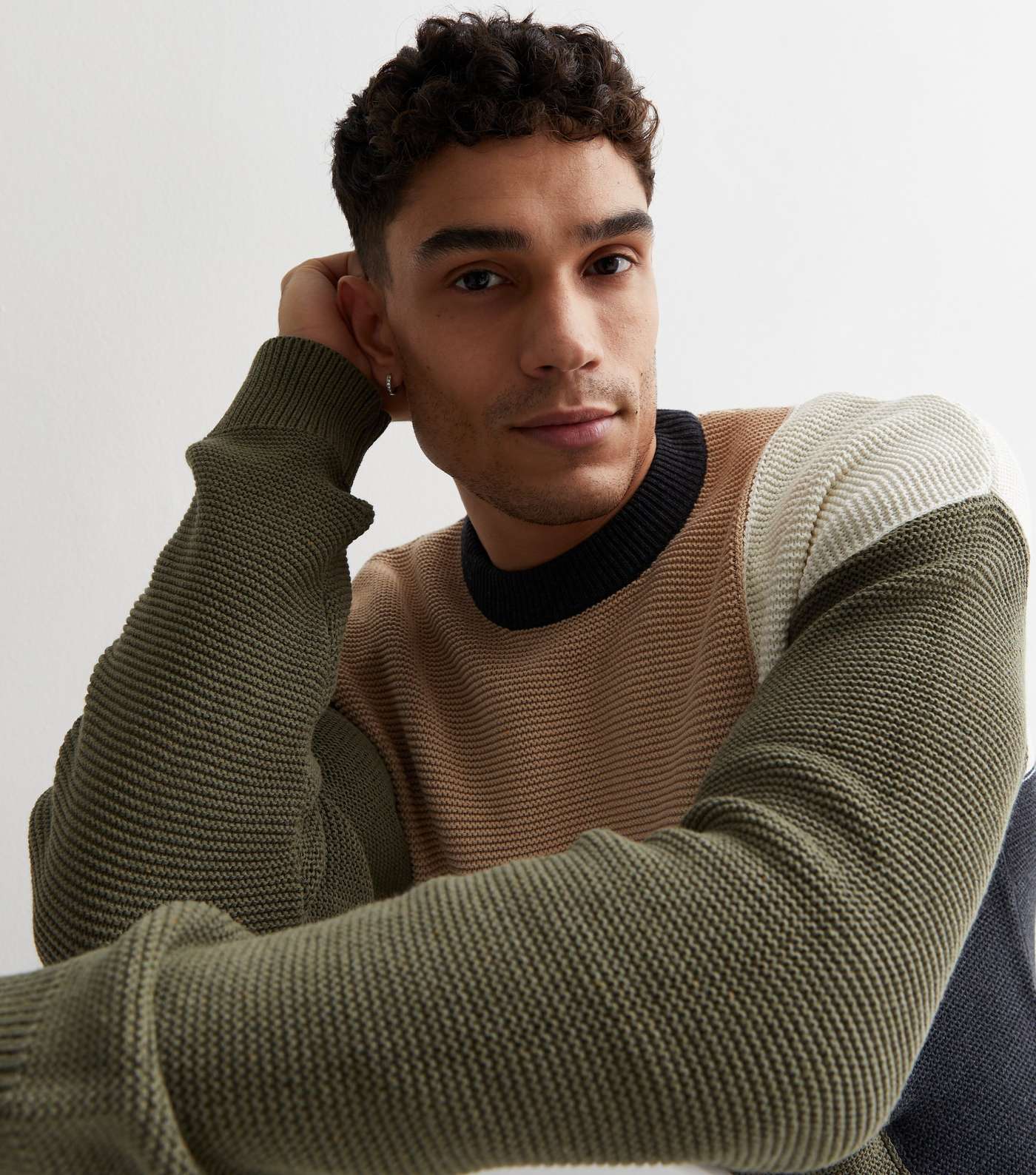 Only & Sons Stone Colour Block Knit Jumper Image 3