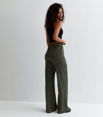 Tall Khaki Ripple Ribbed Wide Leg Trousers | New Look