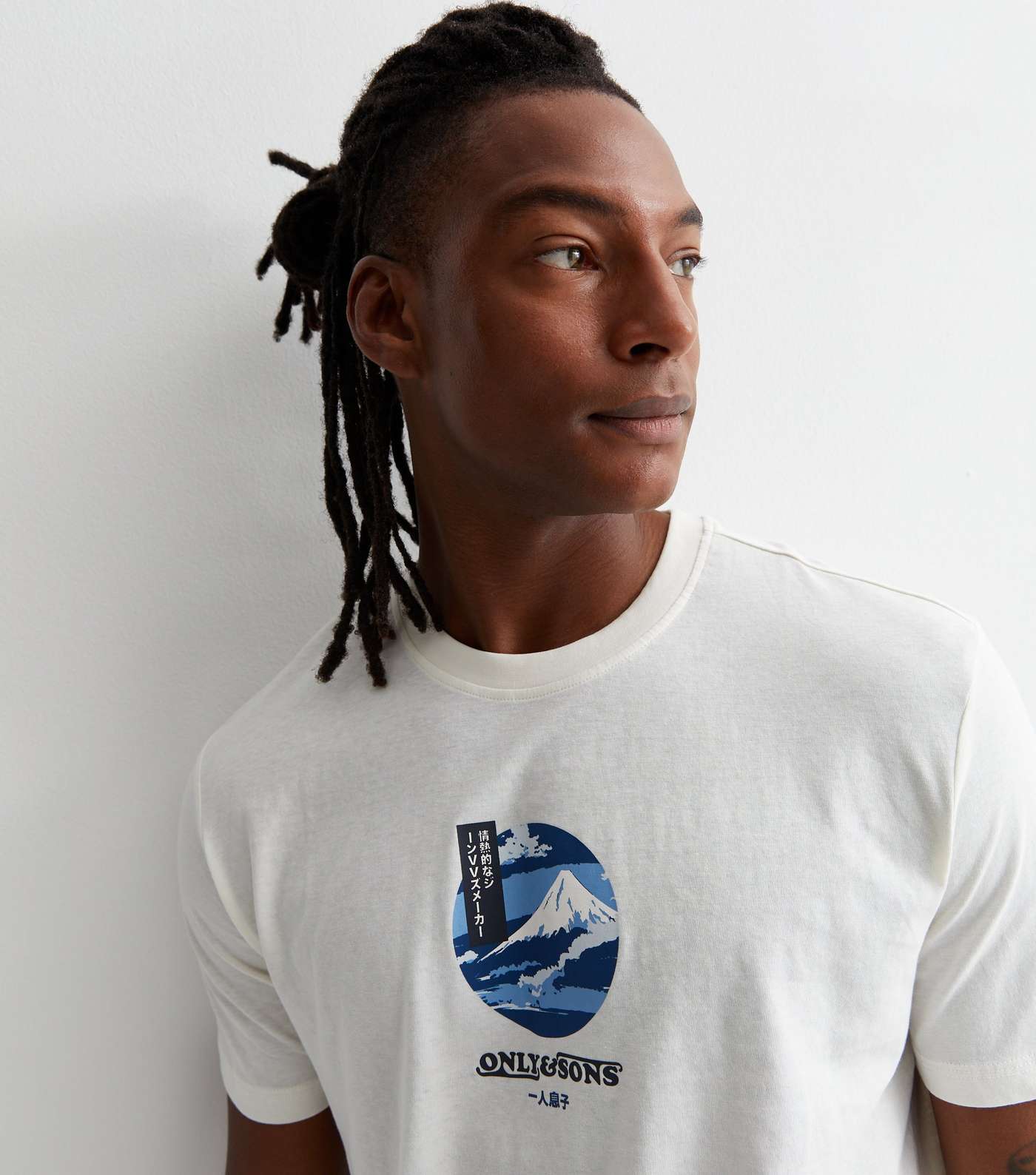 Only & Sons Off White Cotton Mountain Logo T-Shirt