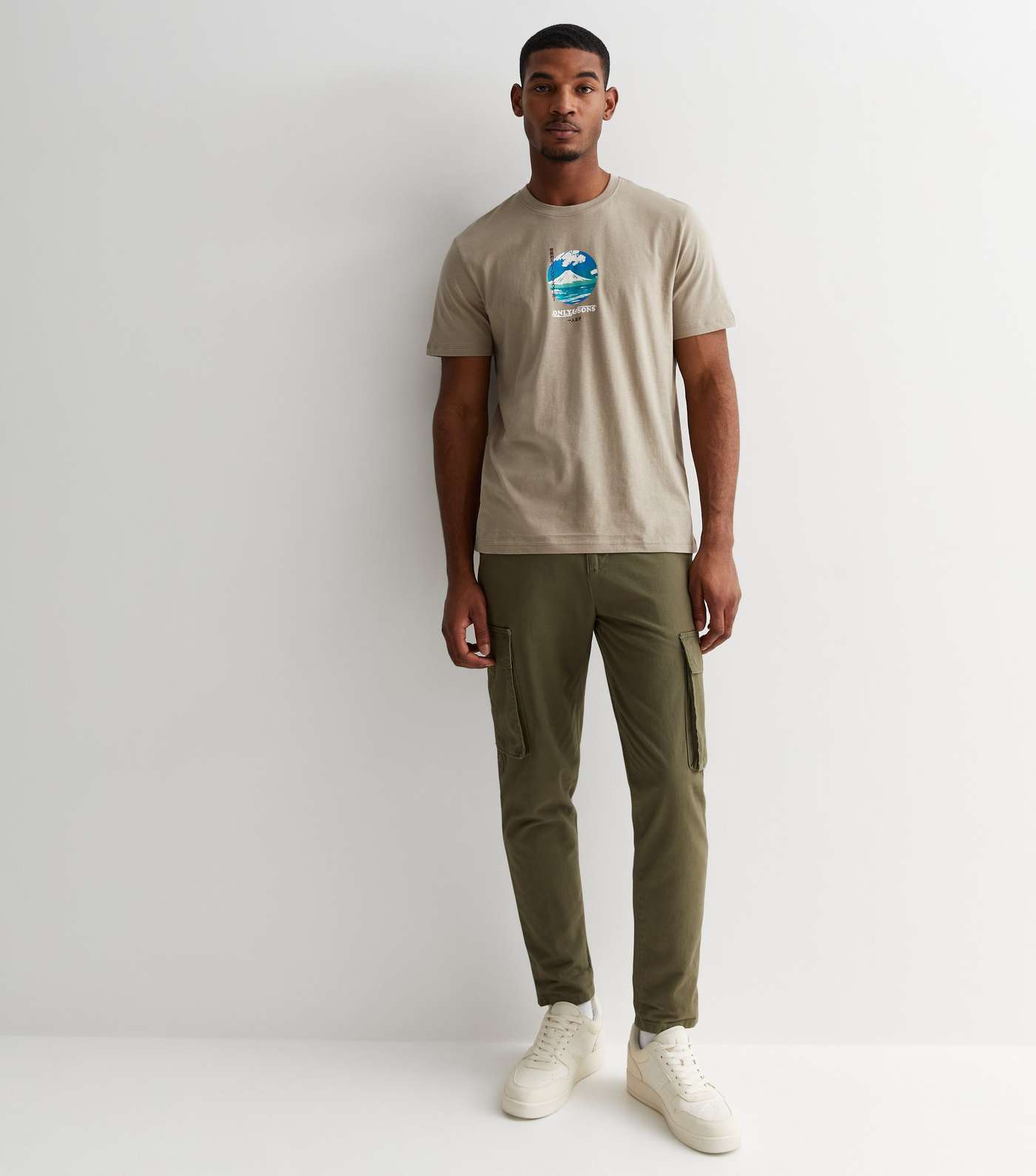 Only & Sons Olive Cotton Mountain Logo T-Shirt Image 2