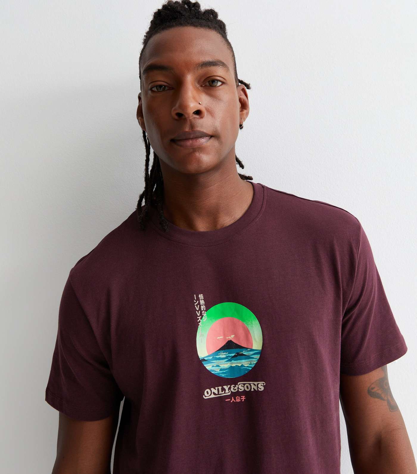 Only & Sons Burgundy Cotton Mountain Logo T-Shirt Image 2