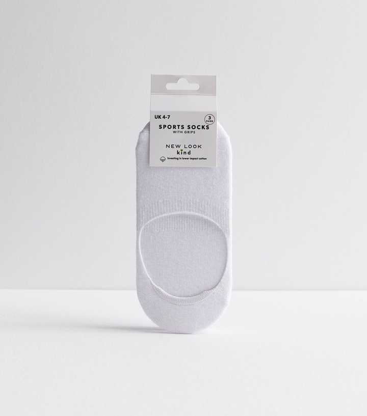 3 Pack White Sports Grip Invisible Socks
