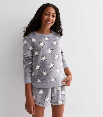 Girls Light Grey Short Set with Star Print