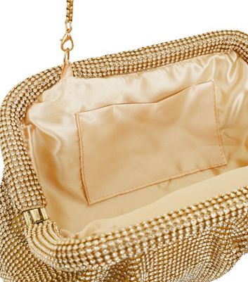 Finding Friday Gold Diamante Clutch Bag New Look