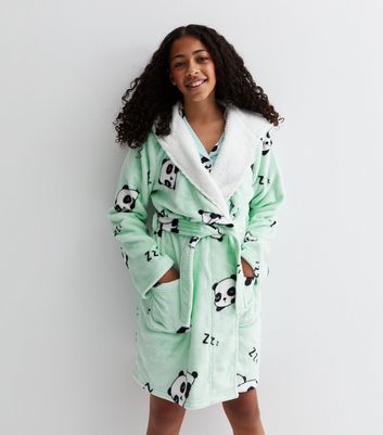 Girls Green Panda Print Dressing Gown New Look