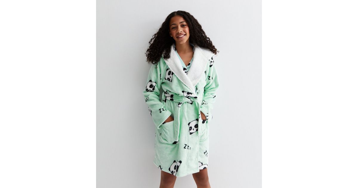 Girls Green Panda Print Dressing Gown New Look