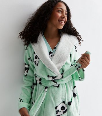 Girls Green Panda Print Dressing Gown New Look