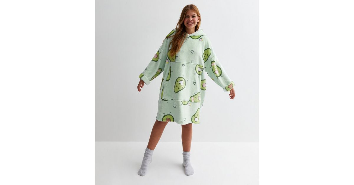 Avocado Oodie Blanket Girls Green Heart Avocado Print Oversized