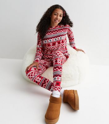 Girls Red Leggings Family Pyjama Set with Fair Isle Print New Look