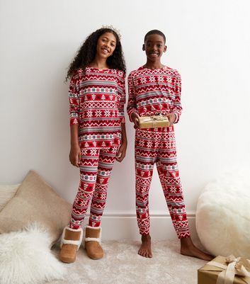 Girls Red Leggings Family Pyjama Set with Fair Isle Print New Look