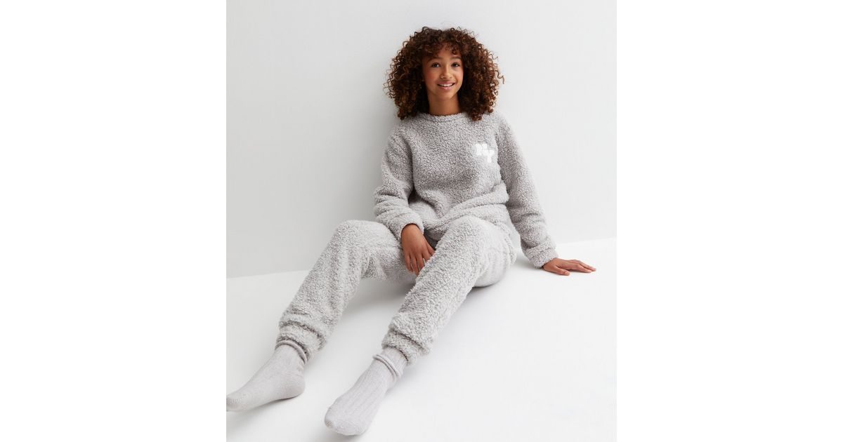 Girls Grey Borg Jogger Pyjamas with NY Logo