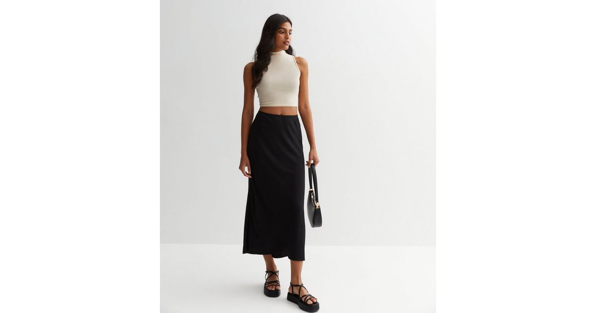 Black Linen-Look Elasticated Trim Midaxi Skirt | New Look