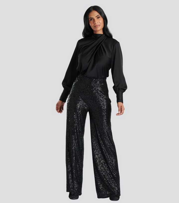 Black Sequin High Waist Trousers – AX Paris