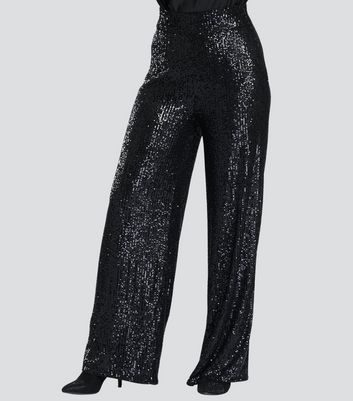 Finding Friday Black Sequin Wide Leg Trousers New Look