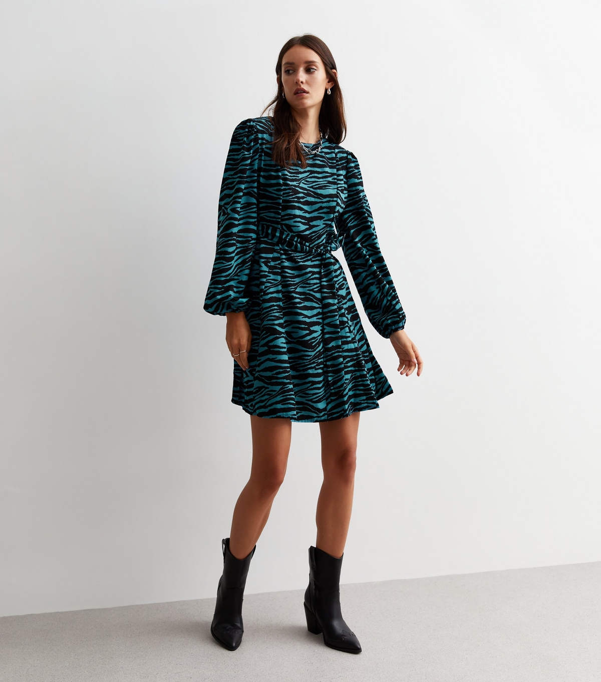 Women's Blue Zebra Print Mini Dress Gini London New Look