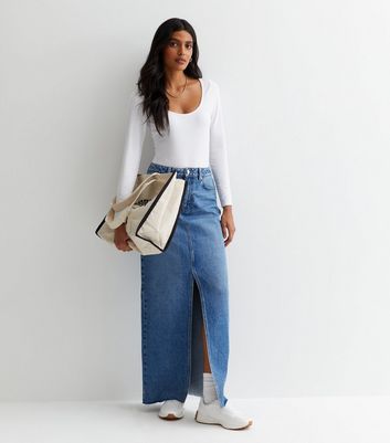 Maxi denim clearance split skirt