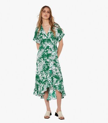 Apricot Green Palm Print Midi Wrap Dress New Look