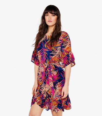 Apricot tropical palm dress best sale