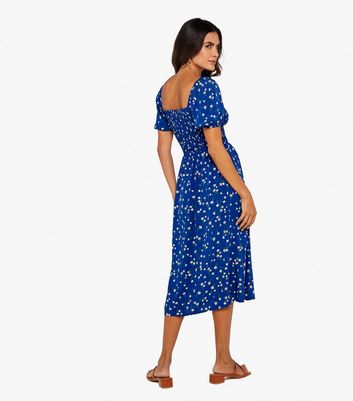 Blue floral midi shop dress with sleeves