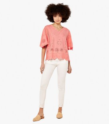 Apricot Pink Embroidered Flutter Sleeve Cami Top New Look