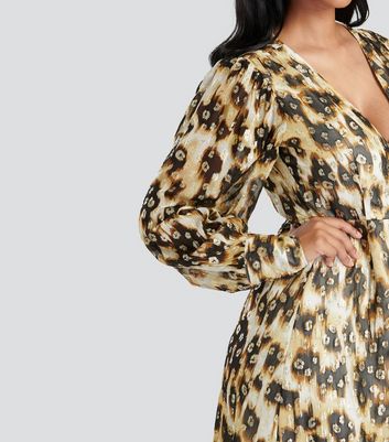 Finding Friday Brown Metallic Leopard Print Wrap Midi Dress New Look